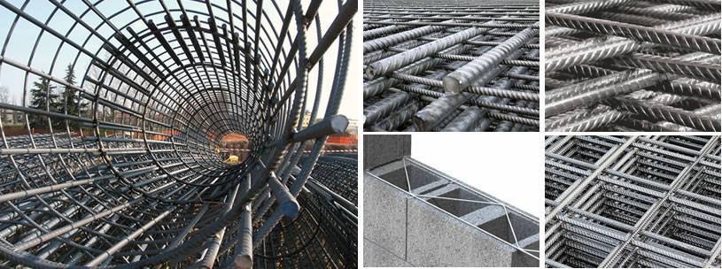 Concrete welded rebar mesh truss mesh and a round rebar cage.